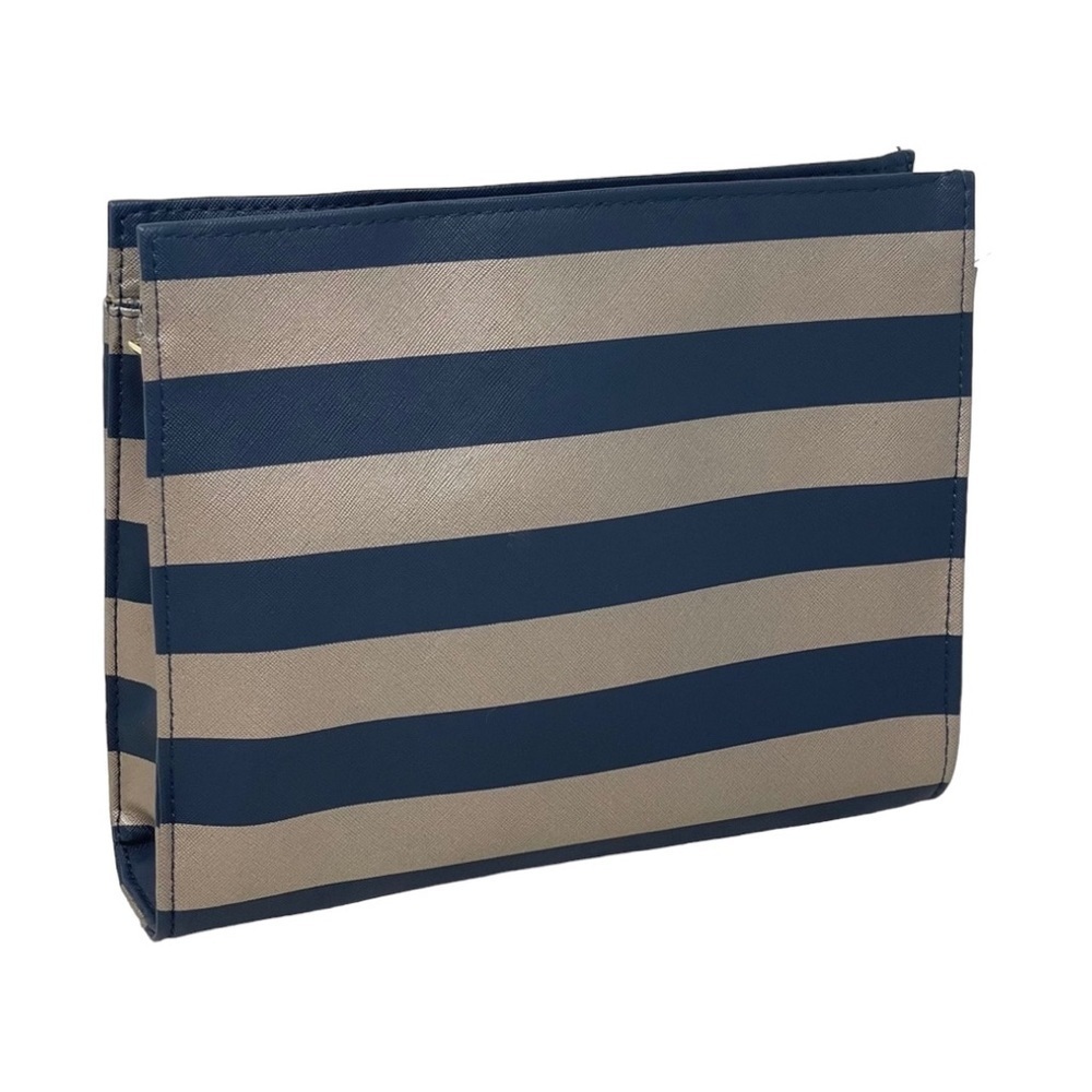 🌺 Boutique Striped Navy & Taupe Durable Medium Travel Clutch Carrier NWT